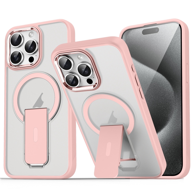 

For iPhone 15 Pro Max Acrylic Hybrid TPU MagSafe Holder Phone Case(Pink)