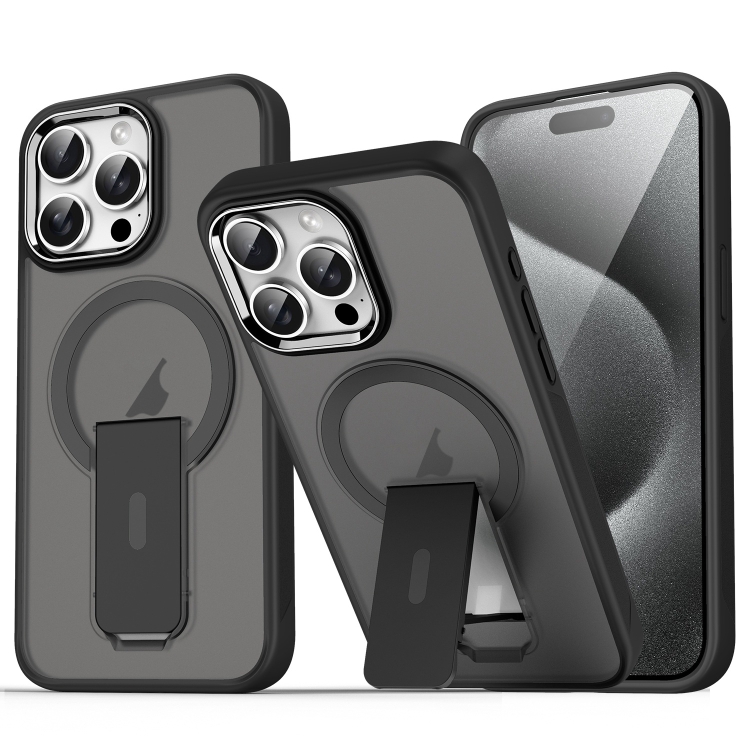 

For iPhone 15 Pro Max Acrylic Hybrid TPU MagSafe Holder Phone Case(Black)