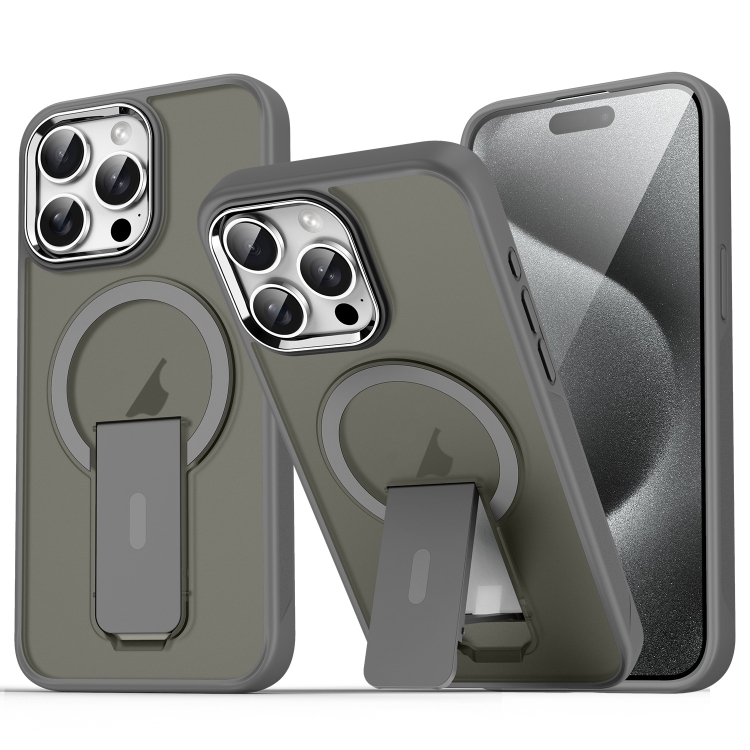 

For iPhone 15 Pro Max Acrylic Hybrid TPU MagSafe Holder Phone Case(Titanium Grey)