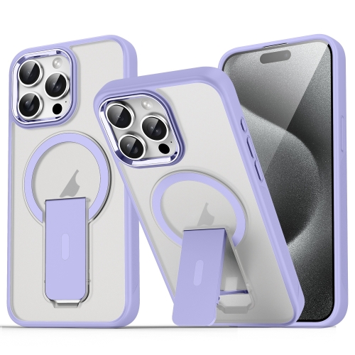 

For iPhone 15 Pro Max Acrylic Hybrid TPU MagSafe Holder Phone Case(Lavender Purple)