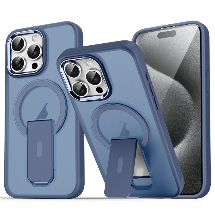 

For iPhone 15 Pro Acrylic Hybrid TPU MagSafe Holder Phone Case(Dark Blue)