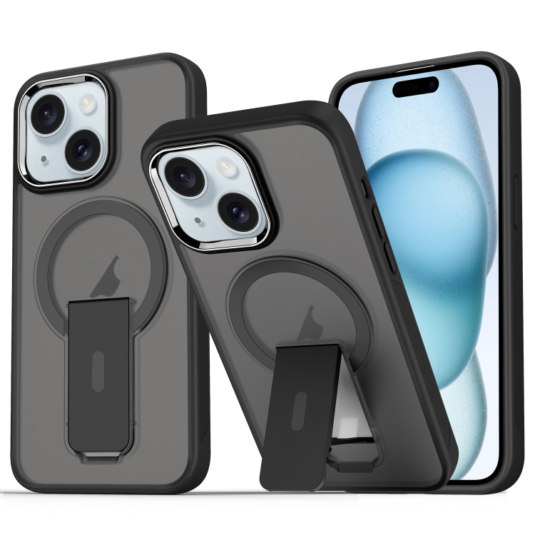 

For iPhone 15 Acrylic Hybrid TPU MagSafe Holder Phone Case(Black)