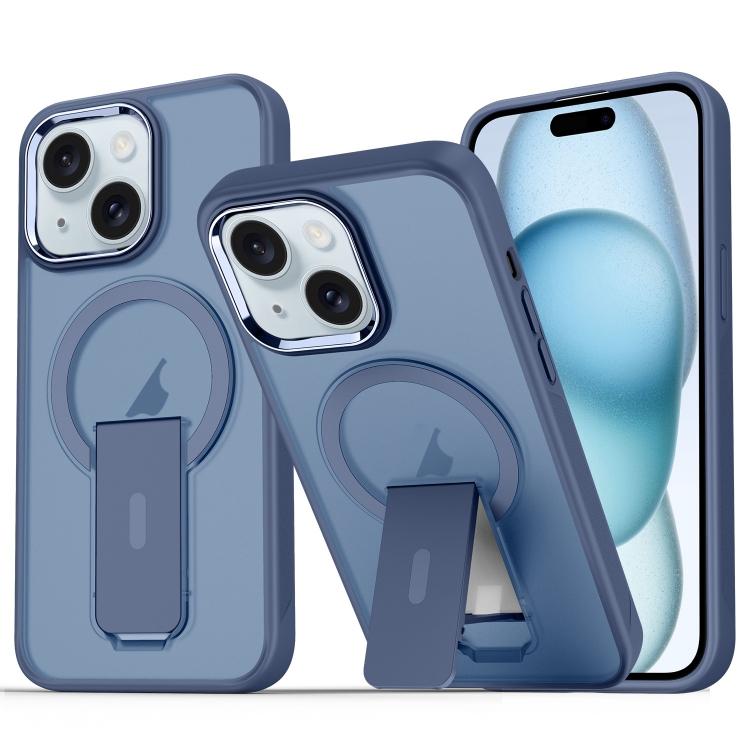 

For iPhone 15 Acrylic Hybrid TPU MagSafe Holder Phone Case(Dark Blue)