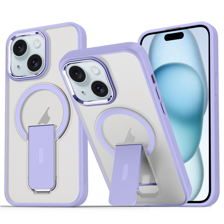 

For iPhone 15 Acrylic Hybrid TPU MagSafe Holder Phone Case(Lavender Purple)