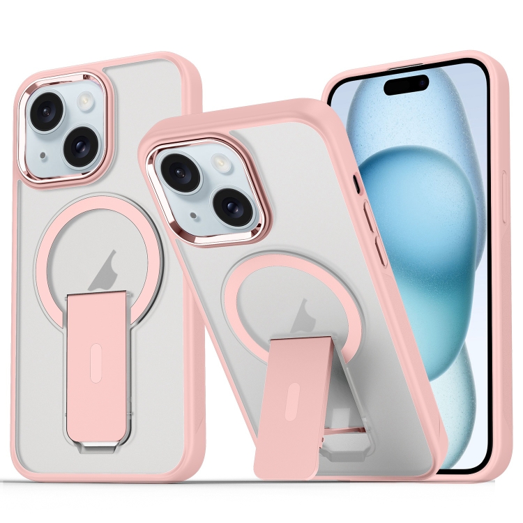

For iPhone 15 Plus / 14 Plus Acrylic Hybrid TPU MagSafe Holder Phone Case(Pink)