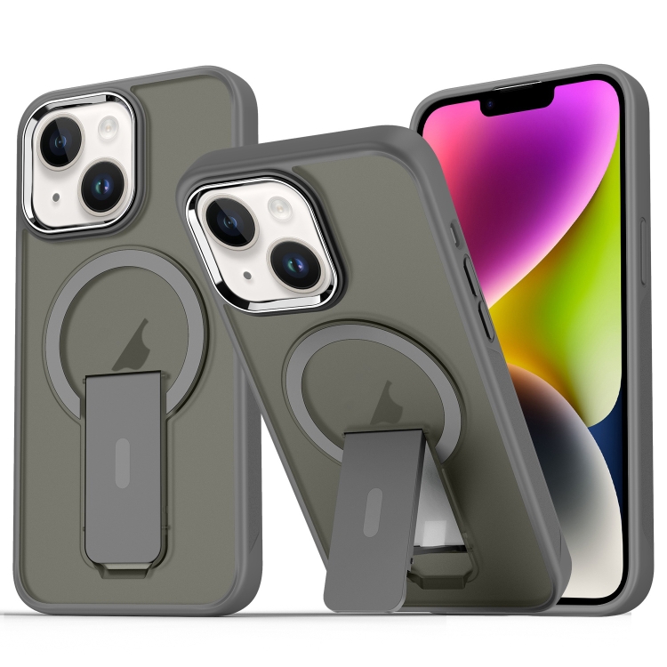 

For iPhone 14 / 13 Acrylic Hybrid TPU MagSafe Holder Phone Case(Titanium Grey)