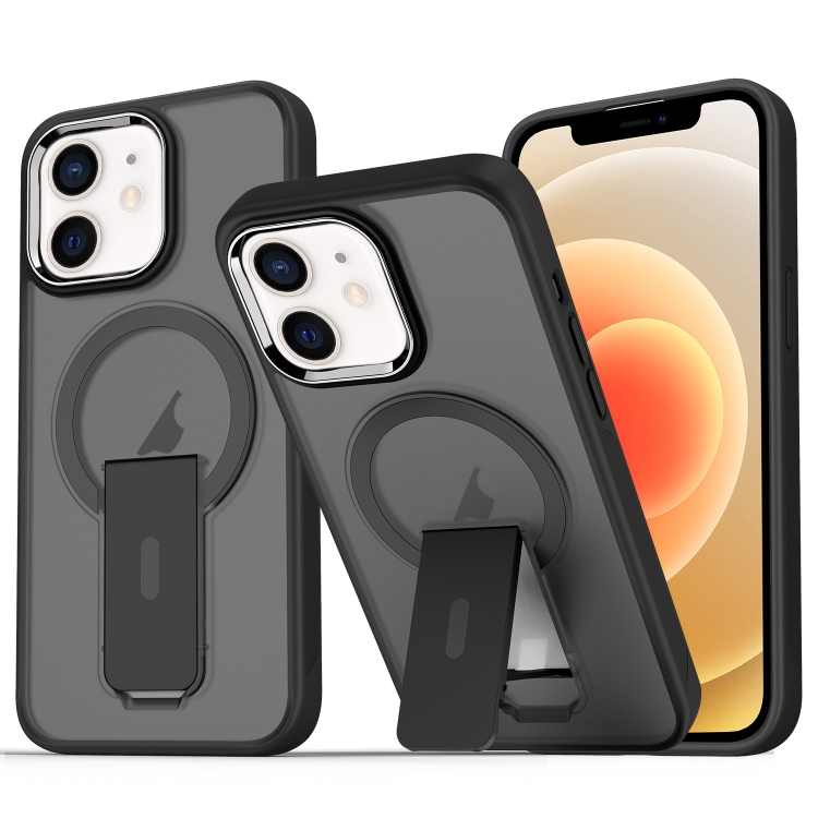 

For iPhone 12 / 12 Pro Acrylic Hybrid TPU MagSafe Holder Phone Case(Black)
