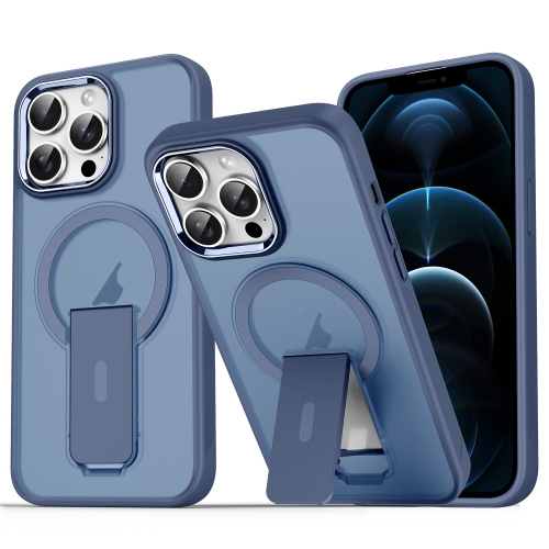 

For iPhone 12 Pro Max Acrylic Hybrid TPU MagSafe Holder Phone Case(Dark Blue)