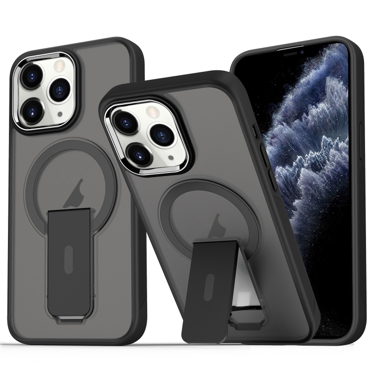 

For iPhone 11 Pro Max Acrylic Hybrid TPU MagSafe Holder Phone Case(Black)