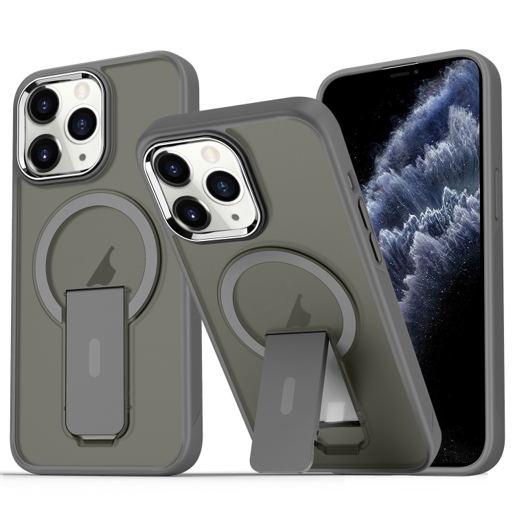 

For iPhone 11 Pro Max Acrylic Hybrid TPU MagSafe Holder Phone Case(Titanium Grey)