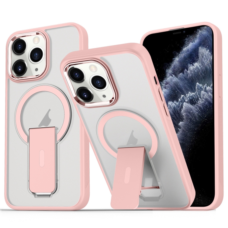 

For iPhone 11 Pro Acrylic Hybrid TPU MagSafe Holder Phone Case(Pink)