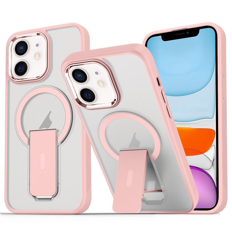 

For iPhone 11 Acrylic Hybrid TPU MagSafe Holder Phone Case(Pink)