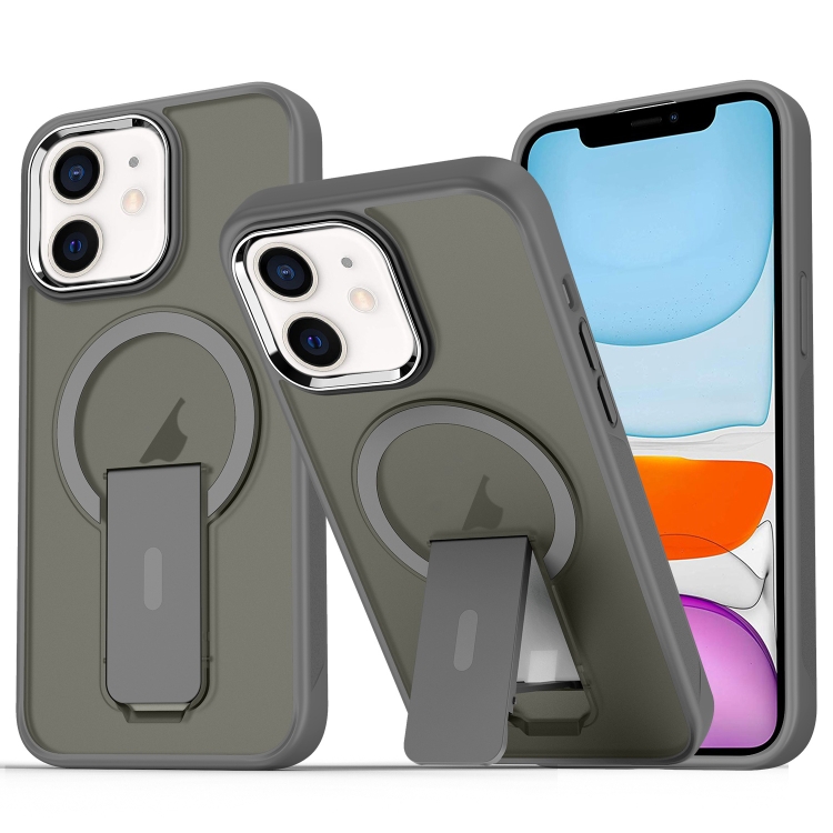 

For iPhone 11 Acrylic Hybrid TPU MagSafe Holder Phone Case(Titanium Grey)