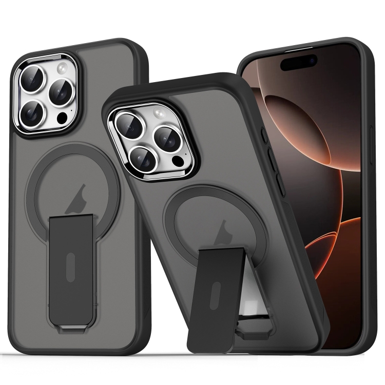 

For iPhone 16 Pro Acrylic Hybrid TPU MagSafe Holder Phone Case(Black)