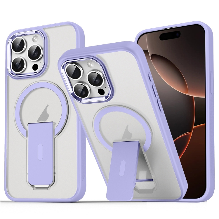 

For iPhone 16 Pro Acrylic Hybrid TPU MagSafe Holder Phone Case(Lavender Purple)