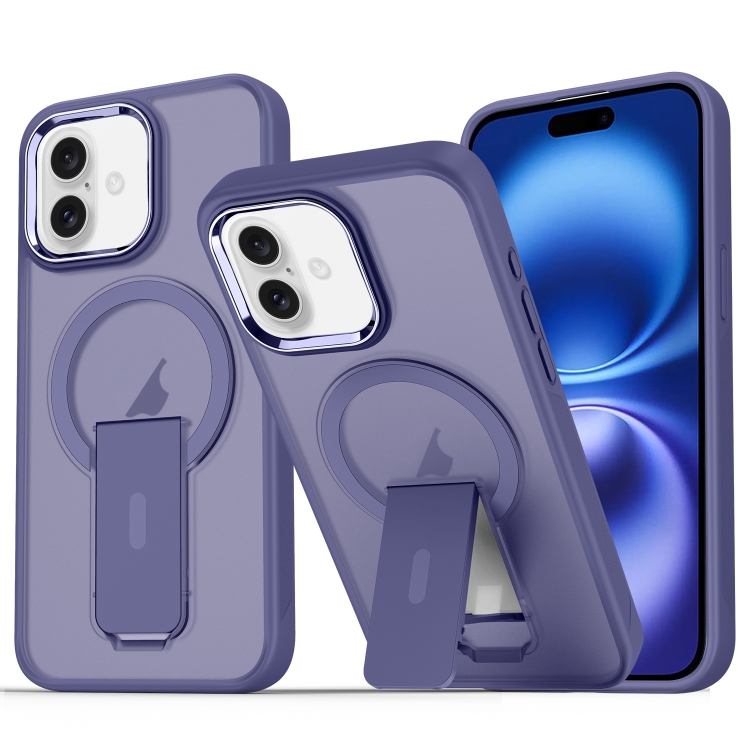 

For iPhone 16 Acrylic Hybrid TPU MagSafe Holder Phone Case(Dark Night Purple)