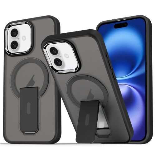 

For iPhone 16 Acrylic Hybrid TPU MagSafe Holder Phone Case(Black)