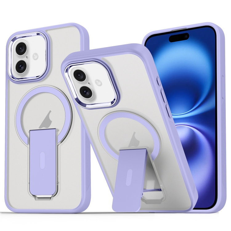 

For iPhone 16 Acrylic Hybrid TPU MagSafe Holder Phone Case(Lavender Purple)