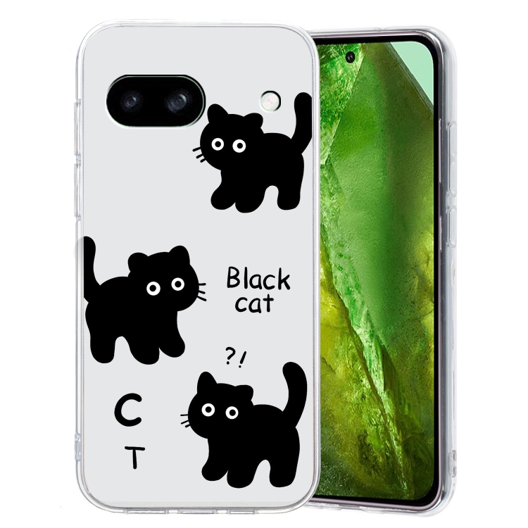 Google Pixel 8a用 カラー描画パターン透明TPU電話ケース（黒猫）