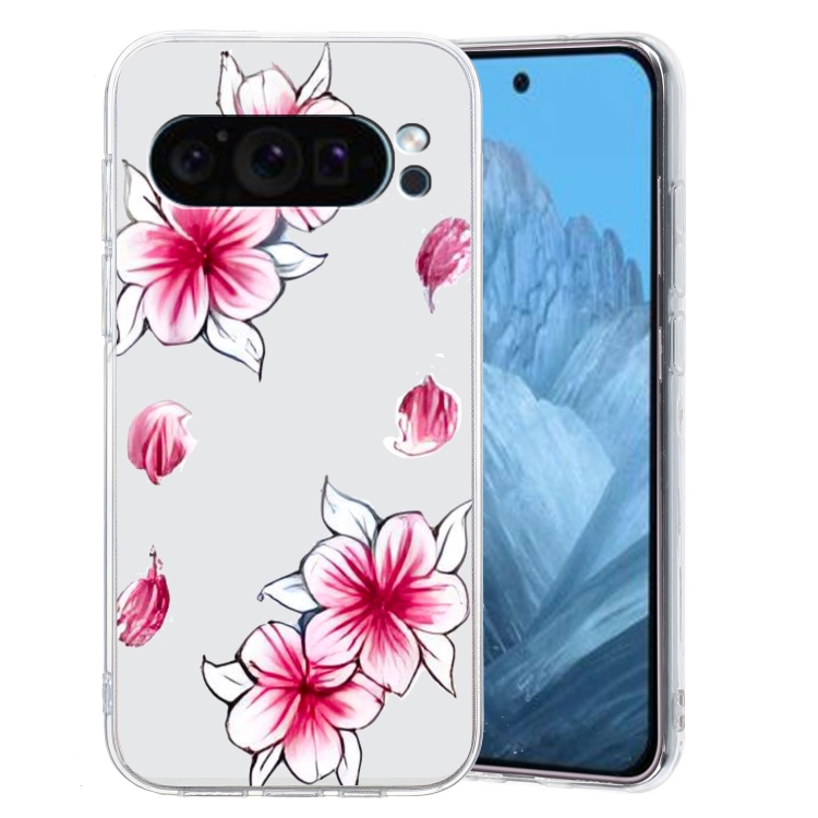 

For Google Pixel 9 Pro Colored Drawing Pattern Transparent TPU Phone Case(Sakura)