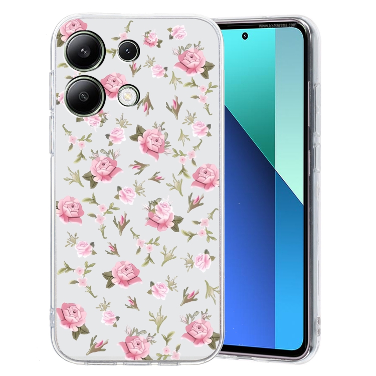 

For Xiaomi Redmi Note 13 4G Colored Drawing Pattern Transparent TPU Phone Case(Pink Floral)
