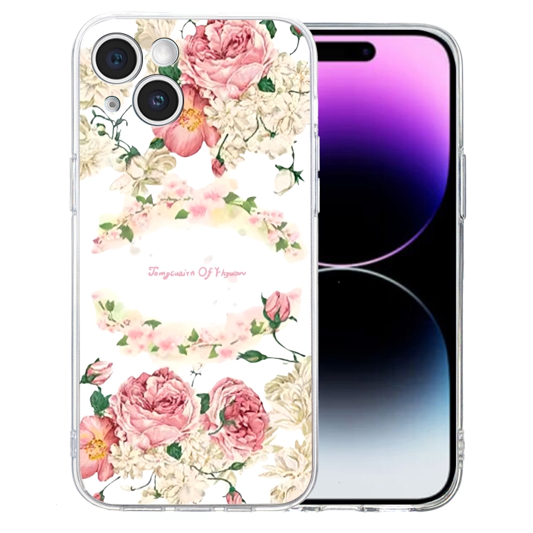 

For iPhone 14 Plus Colored Drawing Pattern Transparent TPU Phone Case(Rose)