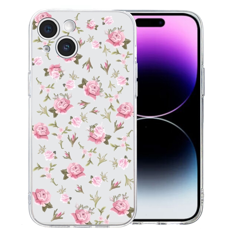 

For iPhone 14 Plus Colored Drawing Pattern Transparent TPU Phone Case(Pink Floral)