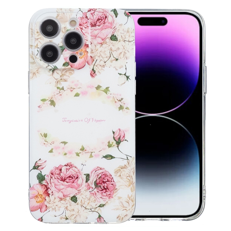 

For iPhone 14 Pro Colored Drawing Pattern Transparent TPU Phone Case(Rose)