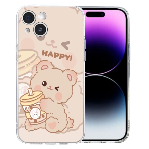 

For iPhone 15 Colored Drawing Pattern Transparent TPU Phone Case(Bear)