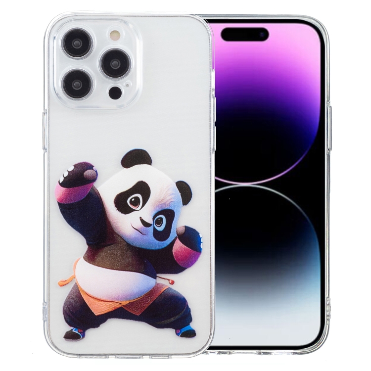 

For iPhone 15 Pro Max Colored Drawing Pattern Transparent TPU Phone Case(Panda)