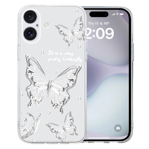 

For iPhone 16 Colored Drawing Pattern Transparent TPU Phone Case(Butterflies)