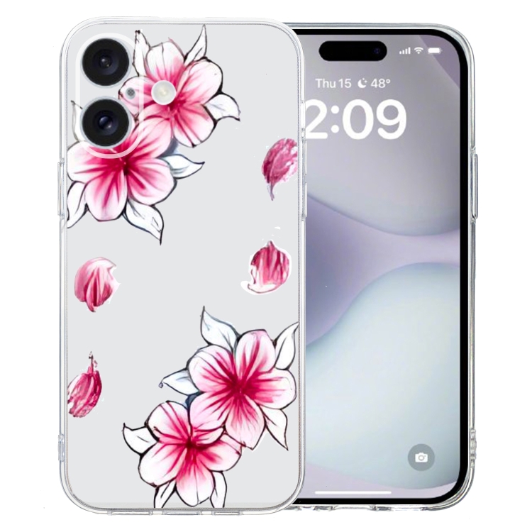 

For iPhone 16 Plus Colored Drawing Pattern Transparent TPU Phone Case(Sakura)