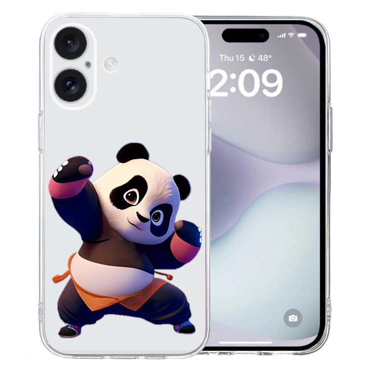 

For iPhone 16 Plus Colored Drawing Pattern Transparent TPU Phone Case(Panda)