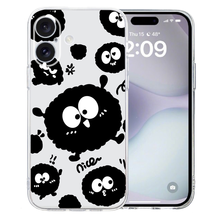 

For iPhone 16 Plus Colored Drawing Pattern Transparent TPU Phone Case(Black Eye)