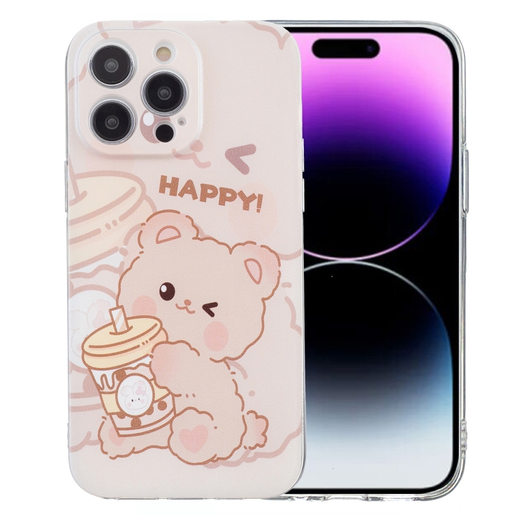 

For iPhone 16 Pro Colored Drawing Pattern Transparent TPU Phone Case(Bear)