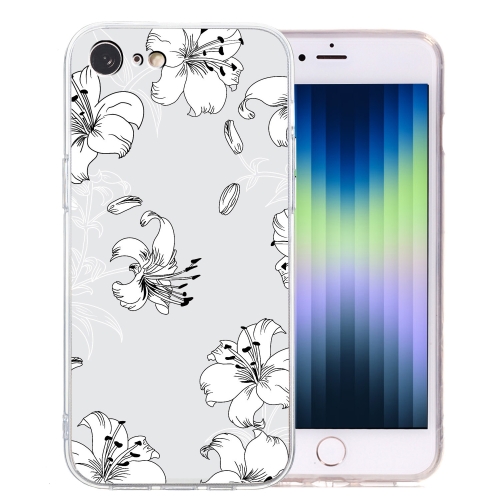 

For iPhone SE 2022 / SE 2020 / 8 / 7 Colored Drawing Pattern Transparent TPU Phone Case(White Flower)