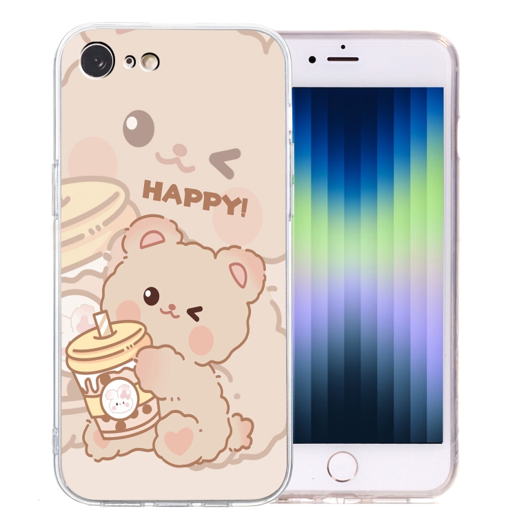

For iPhone SE 2022 / SE 2020 / 8 / 7 Colored Drawing Pattern Transparent TPU Phone Case(Bear)