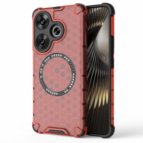 

For Xiaomi Redmi Turbo 3 Honeycomb Magnetic Ring Shockproof Phone Case(Red)