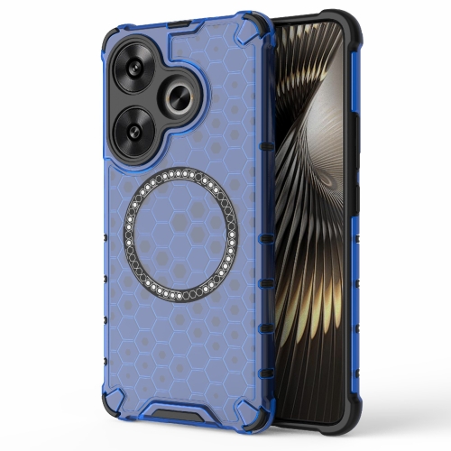 

For Xiaomi Redmi Turbo 3 Honeycomb Magnetic Ring Shockproof Phone Case(Blue)