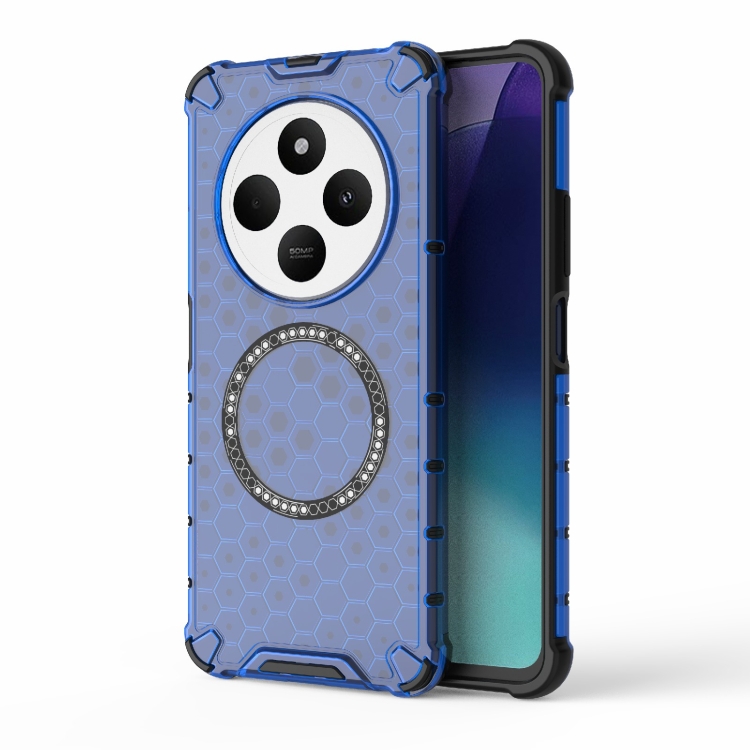 

For Redmi 14C 4G Global Honeycomb Magnetic Ring Shockproof Phone Case(Blue)