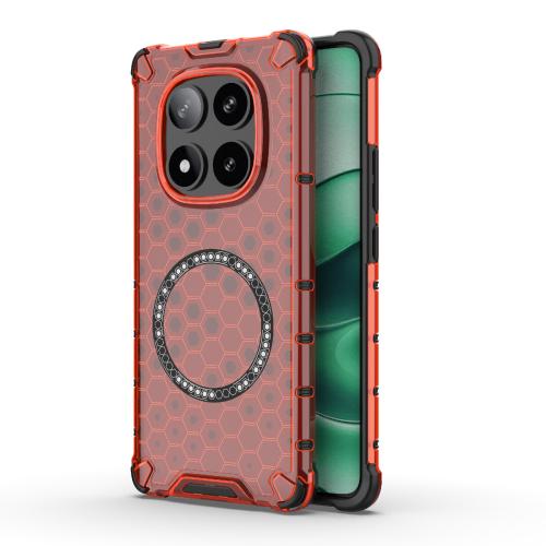 

For Redmi Note 14 Pro 5G Honeycomb Magnetic Ring Shockproof Phone Case(Red)