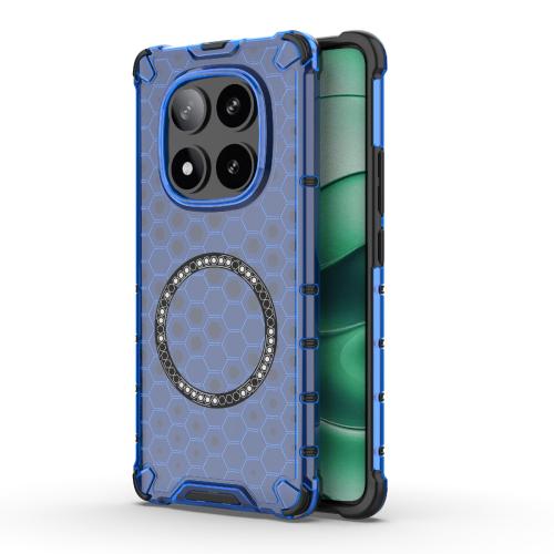 

For Redmi Note 14 Pro 5G Honeycomb Magnetic Ring Shockproof Phone Case(Blue)