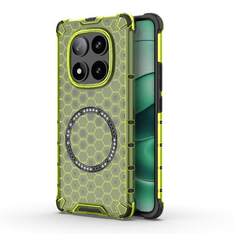 

For Redmi Note 14 Pro 5G Honeycomb Magnetic Ring Shockproof Phone Case(Green)