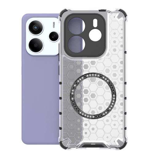 

For Redmi Note 14 5G Honeycomb Magnetic Ring Shockproof Phone Case(White)