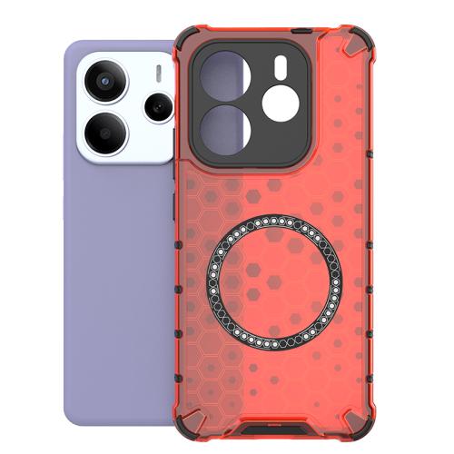 

For Redmi Note 14 5G Honeycomb Magnetic Ring Shockproof Phone Case(Red)