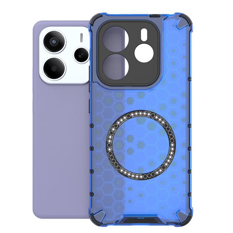 

For Redmi Note 14 5G Honeycomb Magnetic Ring Shockproof Phone Case(Green)