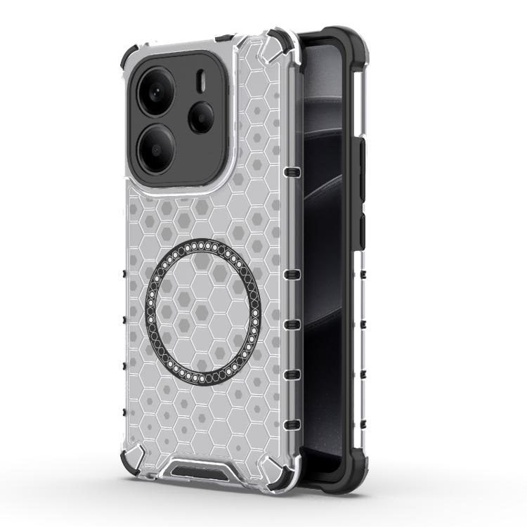 

For Redmi Note 14 4G 163.25mm Global Honeycomb Magnetic Ring Shockproof Phone Case(White)