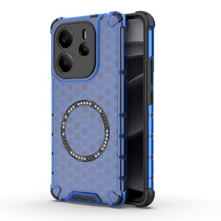 

For Redmi Note 14 4G 163.25mm Global Honeycomb Magnetic Ring Shockproof Phone Case(Blue)