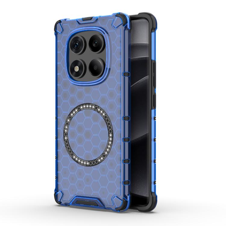 

For Redmi Note 14 Pro 4G Global Honeycomb Magnetic Ring Shockproof Phone Case(Blue)