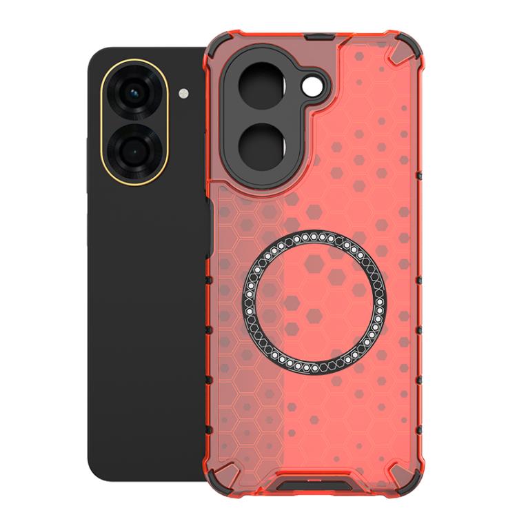 

For Redmi A5 4G 171.7mm / Poco C71 Honeycomb Magnetic Ring Shockproof Phone Case(Red)
